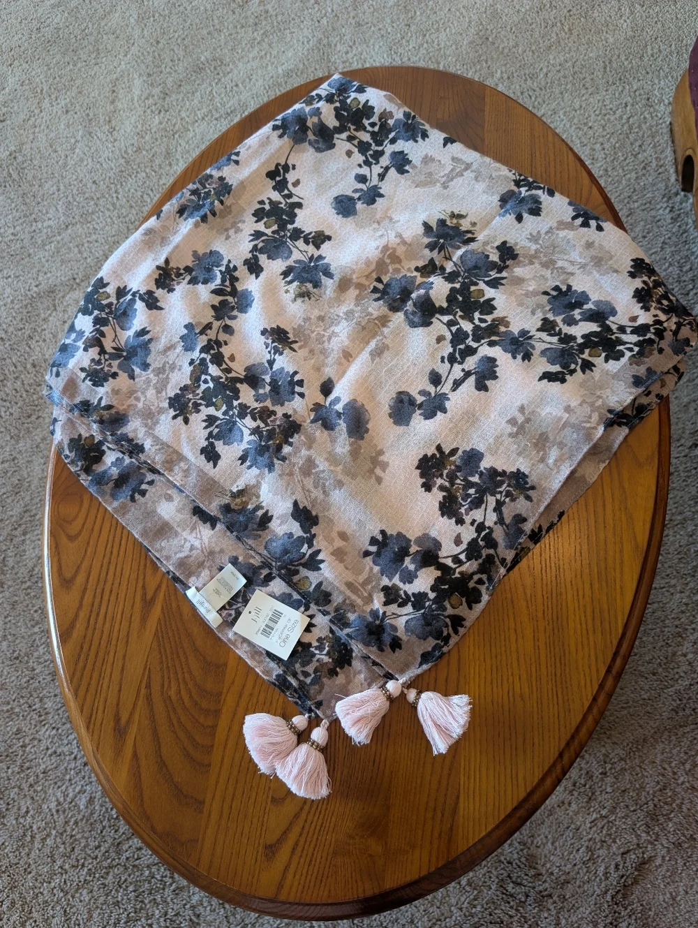 J Jill Powder Pink Floral 4-Tassel Square Scarf/Wrap - NEW - Picture 4 of 6